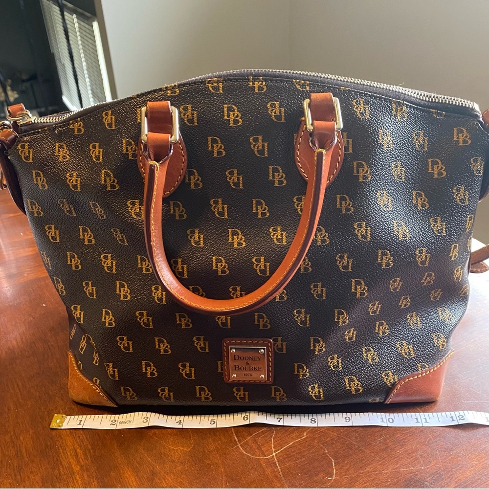 Dooney & Bourke Brown and Tan Logo Messenger Satchel - Picture 13 of 16
